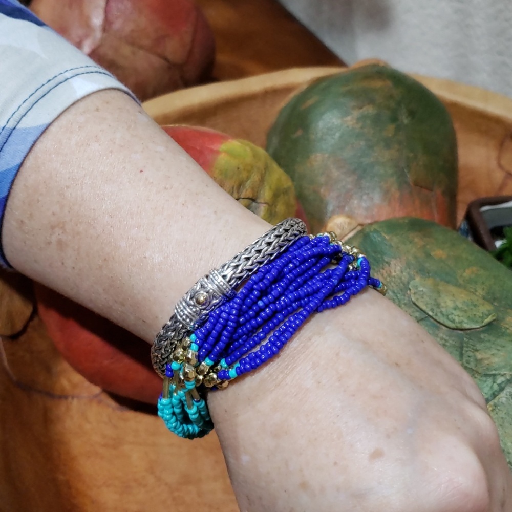 Turquoise, deep blue and gold bracelet